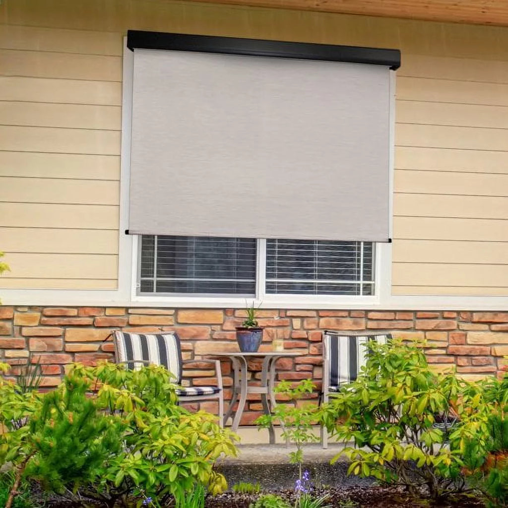 Keystone Fabrics Motorized PVC Outdoor Patio Sun Shade 10ft Wide (Dark Brown)