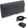 6ft USB Cable 18W Fast Home Charger w Holster Leather Case Belt Clip for OnePlus 6, 8 5G UW - Razer Phone 2 - Samsung Galaxy S9 Plus S8 Plus S22 Plus S10 Plus XCover FieldPro S20 Fan Edition