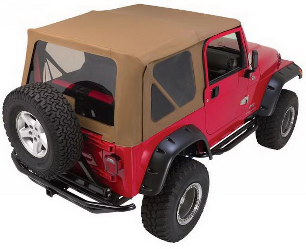 Rampage by RealTruck 68717 Complete Soft Top Kit With Frame & Hardware For 1997-2006 Jeep Wrangler TJ, With Full Metal Doors (No Soft Upper Doors), Spice Denim