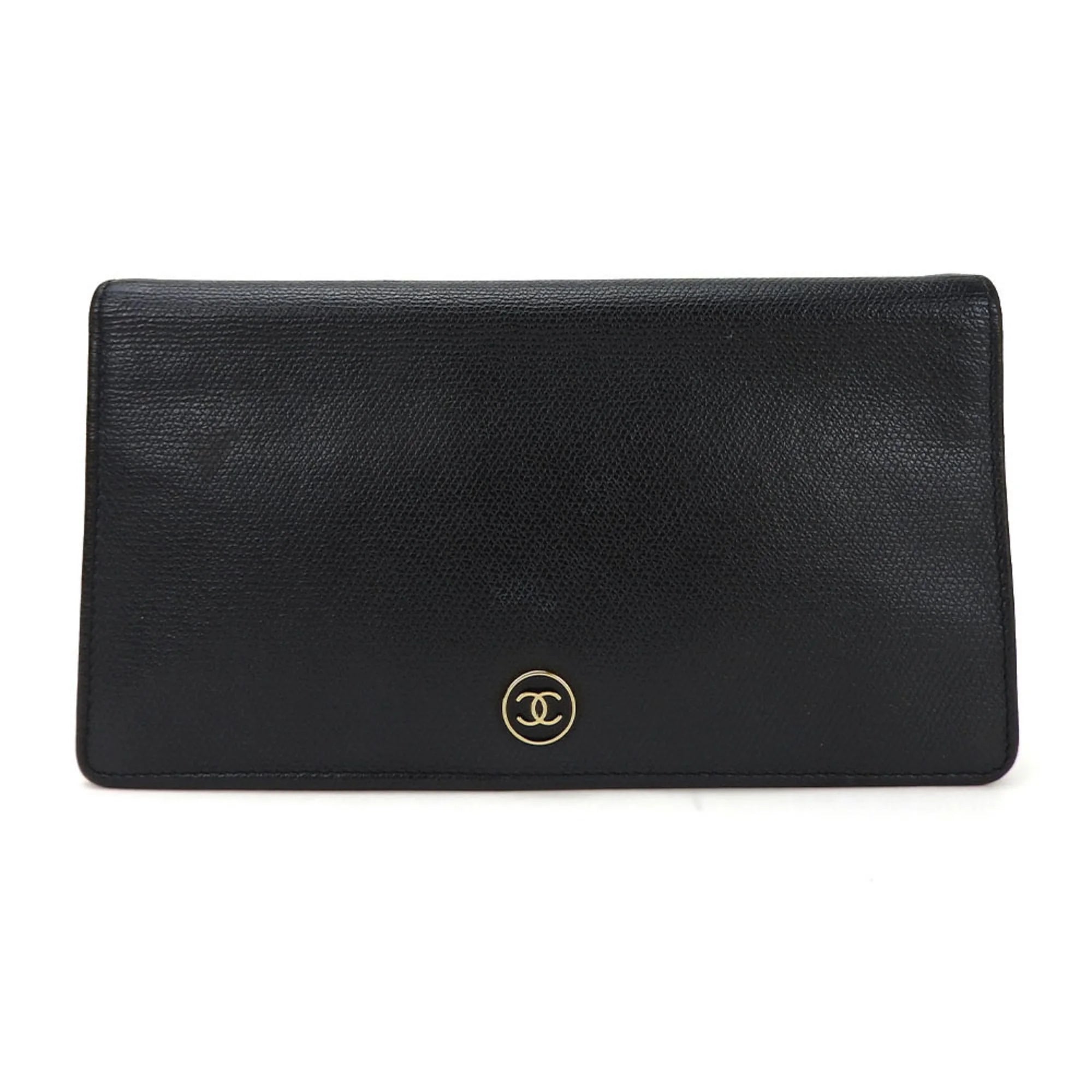 Secondhand CHANEL bifold long wallet A20904 1 Coco button black leather accessories ladies coco (Good)