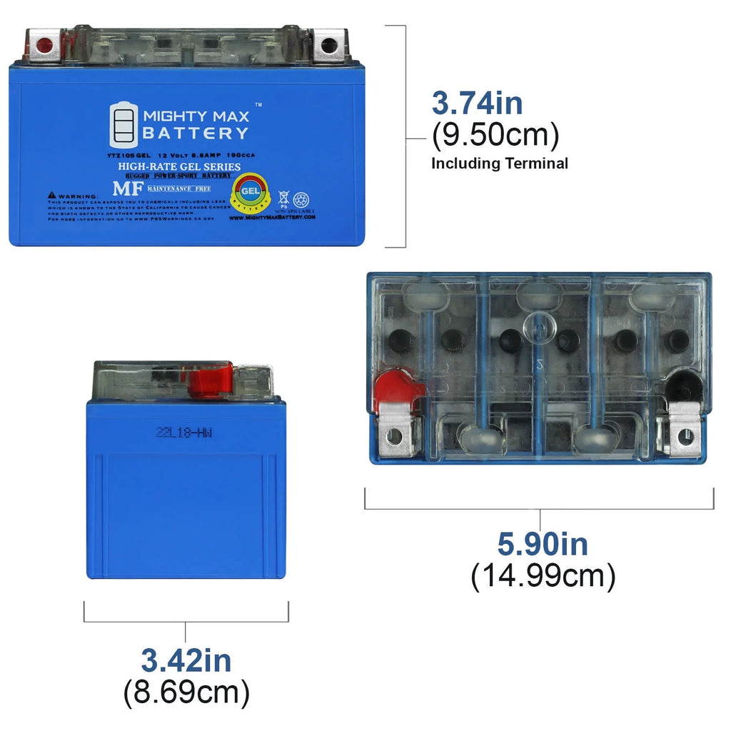 YTZ10SGEL 12V 8.6AH GEL Replacement Battery compatible with Suzuki 1000 GSX-R1000 00-17 - 8 Pack