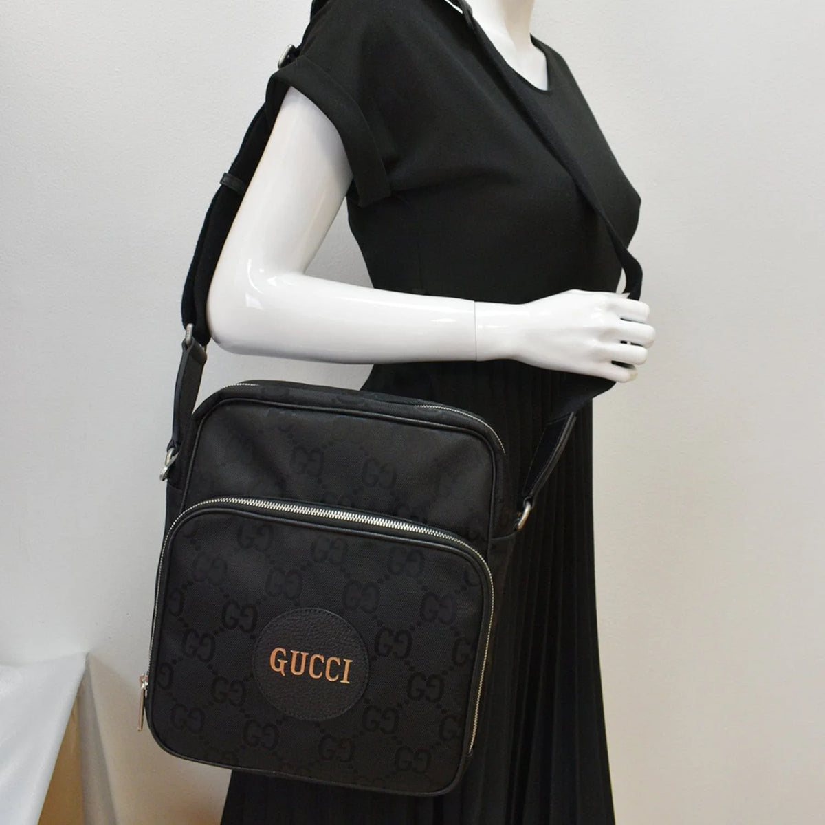 Used GUCCI Off The Grid GG Monogram Nylon Shoulder Bag Black 625858