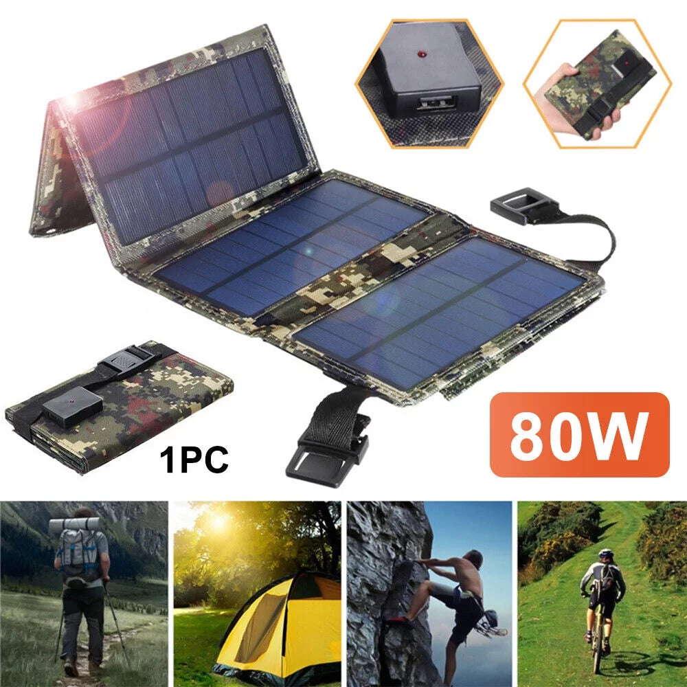 Jahy2Tech Foldable Outdoor 80W USB Solar Panel Portable Phone Charger Camping Hiking Rechargeable Battery High Quality