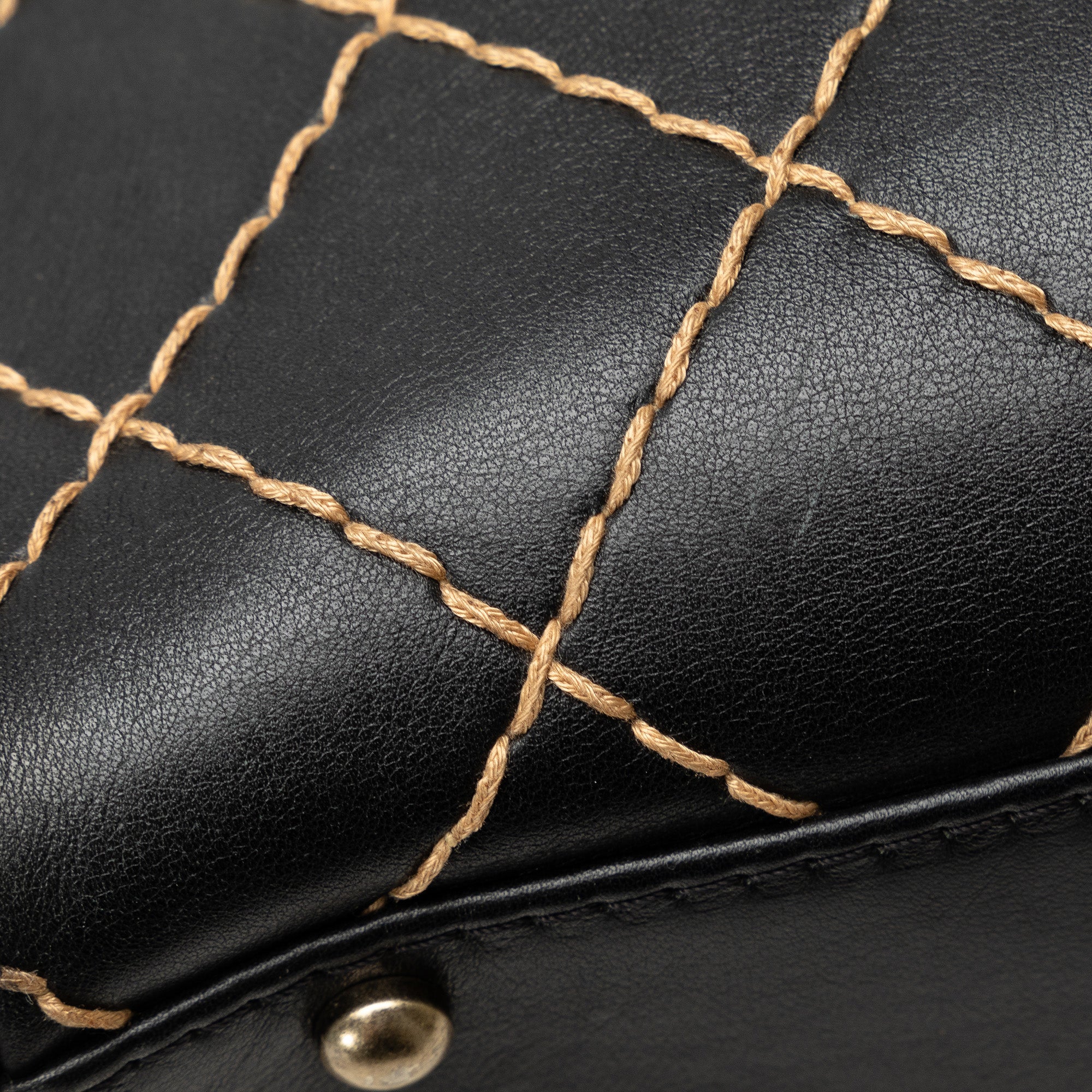 Used Authenticated Chanel CC Wild Stitch Handbag Lambskin Leather Black Top HandleBag Unisex (Good)
