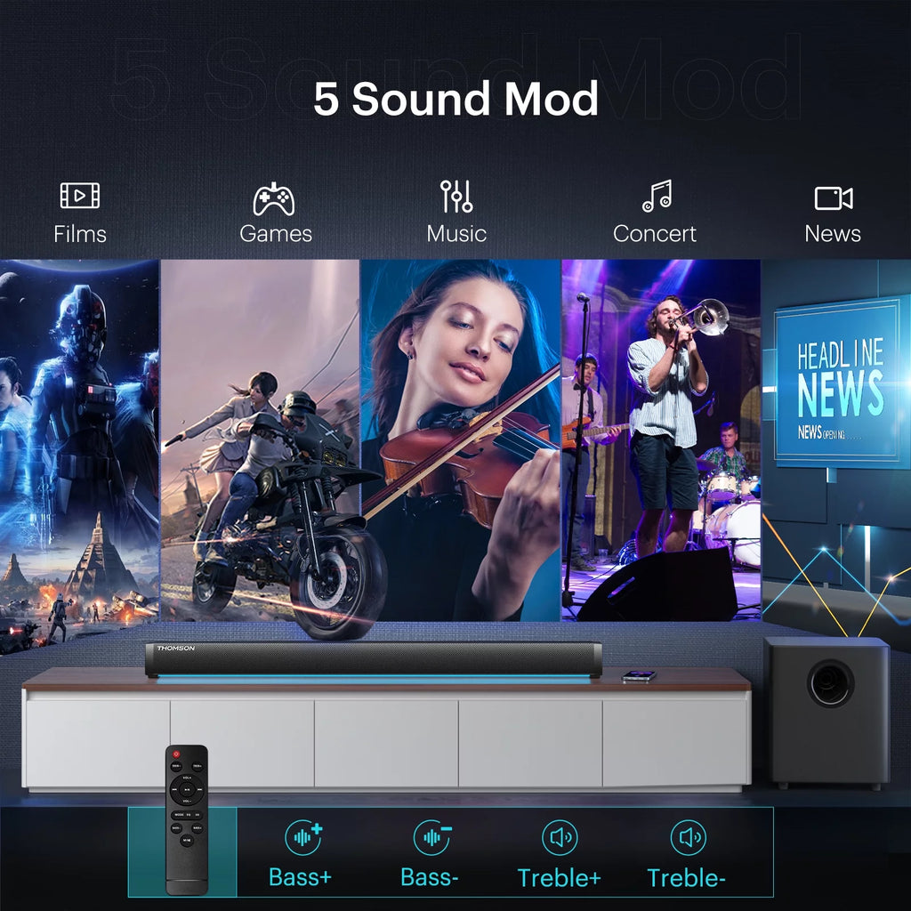 Thomson B206 Soundbar for TV, Bluetooth Speaker PC Soundbar , Home Cinema Sound System - Black