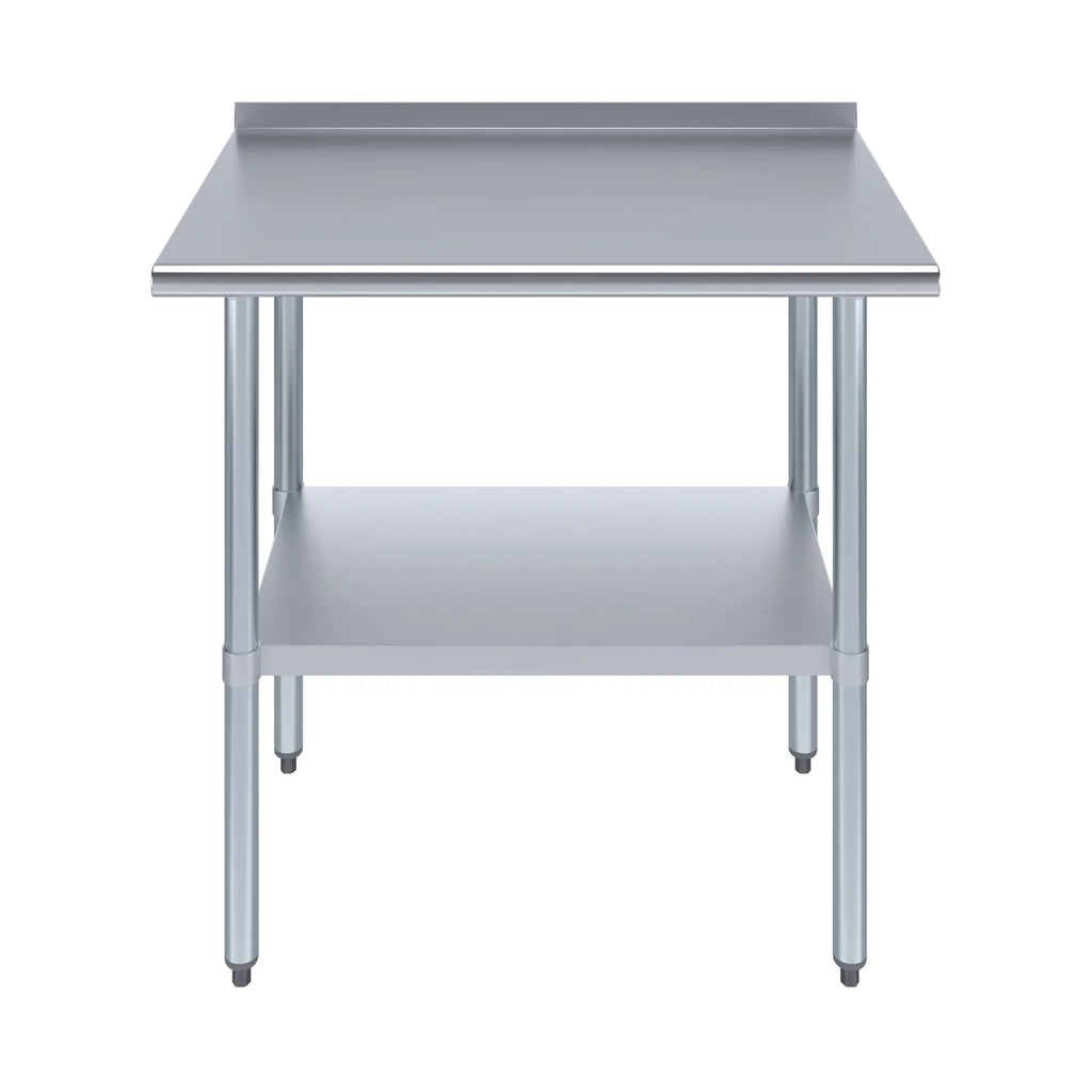 AmGood 24" X 36" Rust-resistant Metal Work Table with 1.5" Backsplash | Metal Kitchen Food Prep Table | NSF