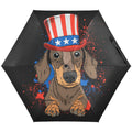 JSTEL Dog in Old American Hat with A Flag Folding Umbrella for Rain Sun Travel Mini Lightweight Compact Umbrellas