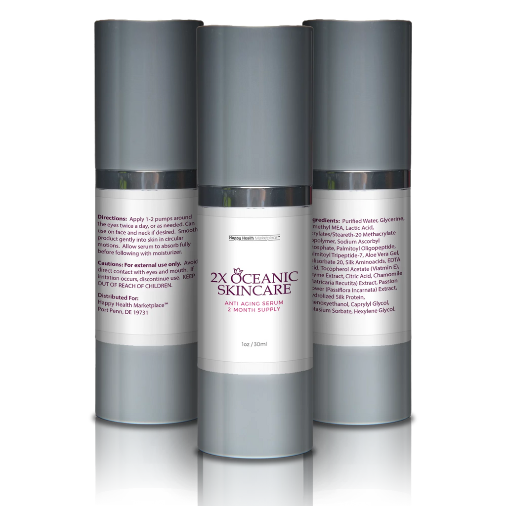 2X Oceanic Skincare Serum - Anti Aging Serum 2 Month Supply - Peptide Rich Regenerative Serum with Alpha Hydroxy Acids & Vitamin E - Help Repair Skin Cells - Improve Hyperpigmentation & Wrinkles