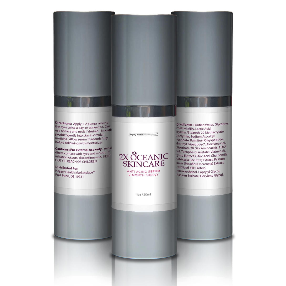 2X Oceanic Skincare Serum - Anti Aging Serum 2 Month Supply - Peptide Rich Regenerative Serum with Alpha Hydroxy Acids & Vitamin E - Help Repair Skin Cells - Improve Hyperpigmentation & Wrinkles