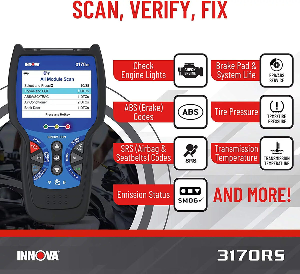 INNOVA 3170RS FixAssist Bluetooth Code Reader Vehicle Diagnostic Scanner