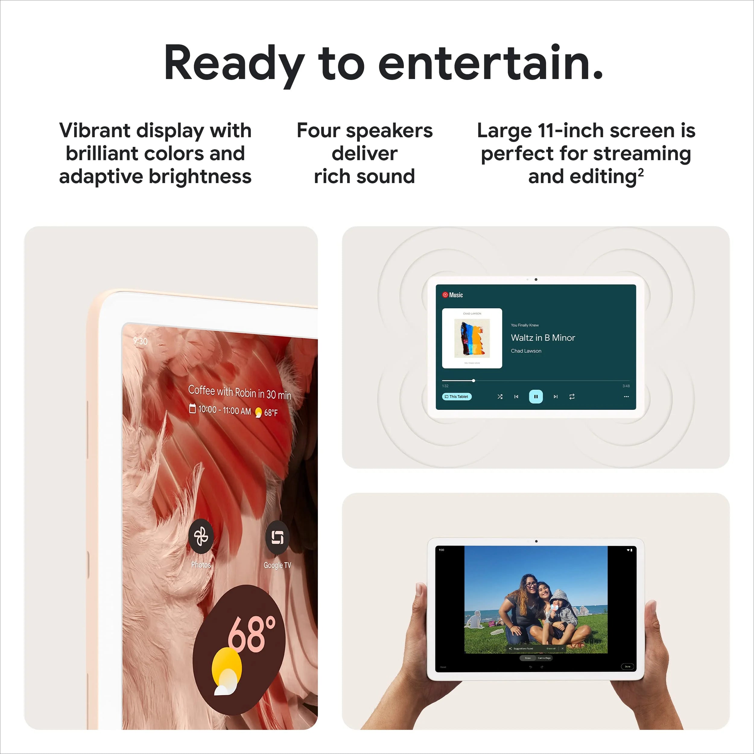 Google Pixel Tablet with Charging Speaker Dock - Android Tablet with 11-Inch Screen, Smart Home Controls, and Long-Lasting Battery - Hazel/Hazel - 128 GB, 2560x1600 Pixels