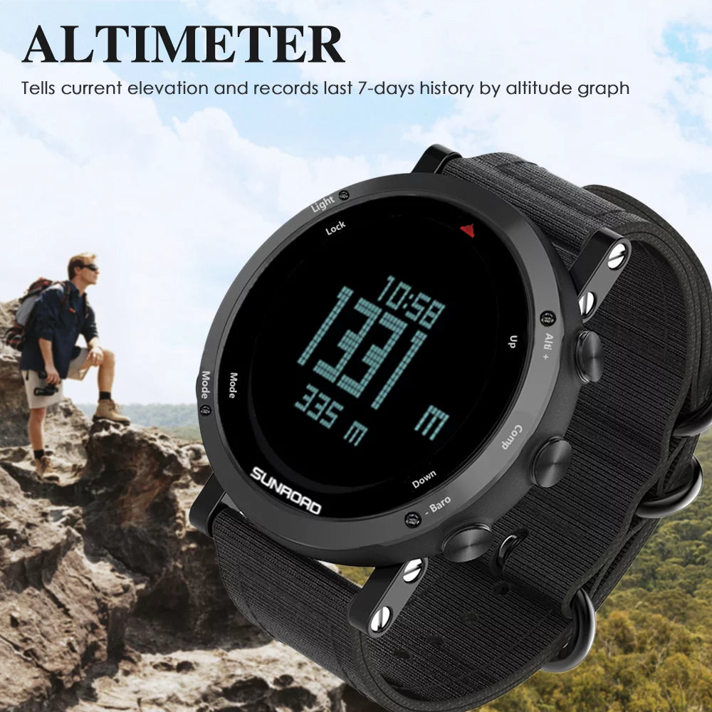 SUNROAD Barometer Altimeter Compass Thermograph Weather Forecast Men Watch 50meters Water-resistant Multifunctional Sports Watch for Mountaineering Running Trekking Camping