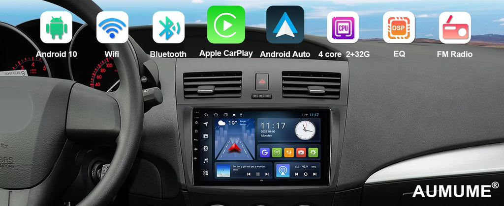 Android 10 Double Din Car stereo for Mazda 3 2010 2011 2012 2013 with 9 Inch TouchScreen Radio Built-in Wireless Carplay/Android Auto/GPS/Bluetooth/FM/AUX-in/Steering Wheel Control Backup Camera 2+32G