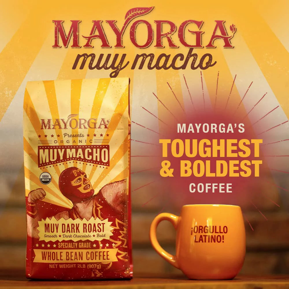 Mayorga Intense Dark Roast Coffee, 2 lb bag - Muy Macho Blend, the World's Strongest Organic Coffee - 100% Arabica Whole Coffee Beans - Bold Flavor - Specialty Grade, Non-GMO, Direct Trade Muy Macho 2 Pound (Pack of 1)