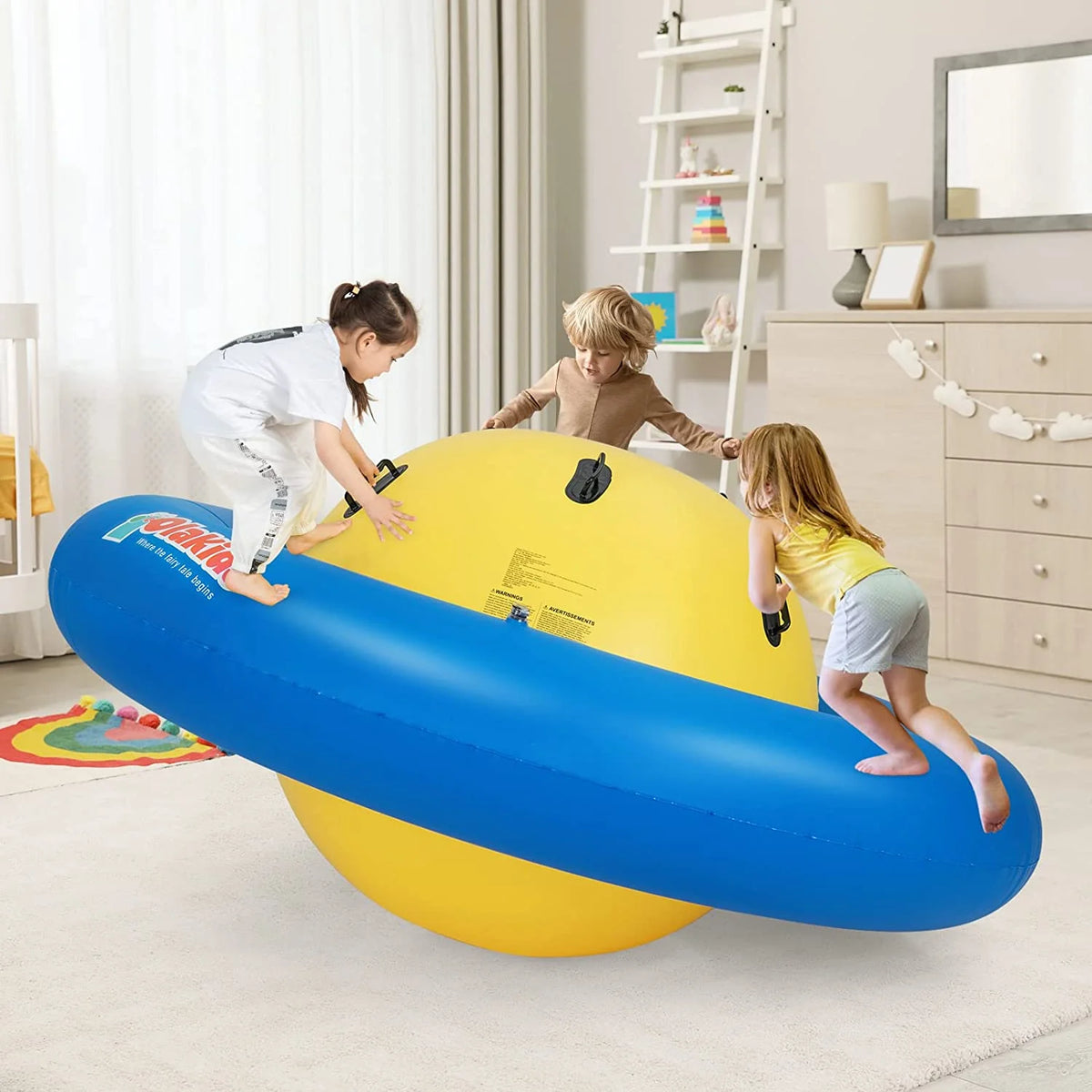 OLAKIDS 8FT Inflatable Dome Rocker Bouncer, Outdoor Kids Giant Roll and Play Seesaw Rocker with 6 Secure Handles, Max Weight 250 LBS, Toddlers Climbing Game Toy Backyard Play Center Equipment