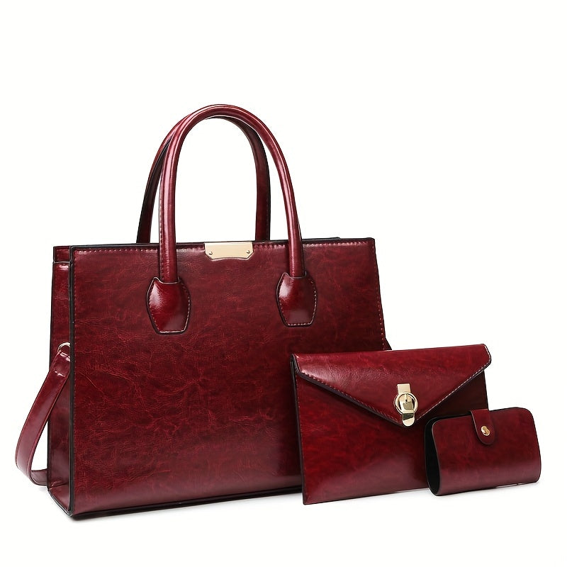 MICHROE Vintage Vegan Tote Bag Set  Top Handle Satchel  Women‘s Luxury Handbag  Shoulder Purse & Crossbody Bag