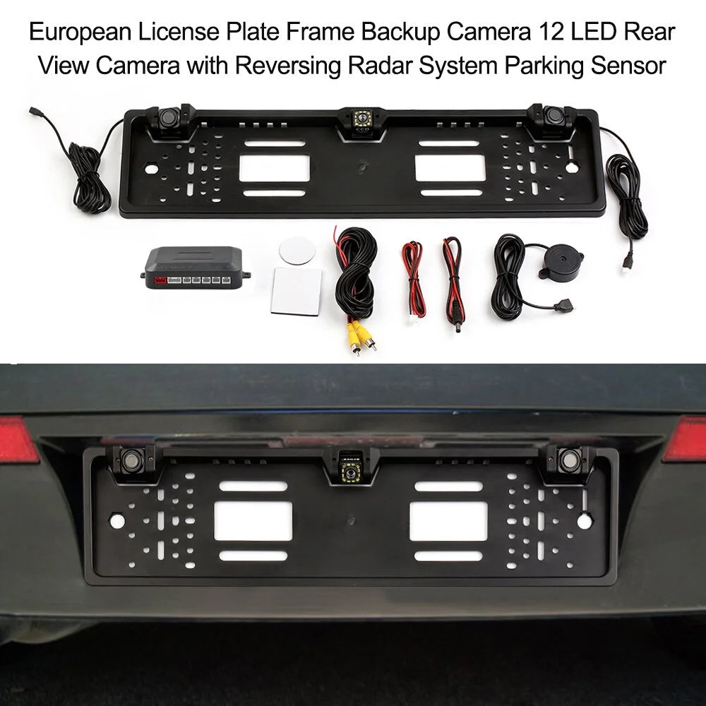 Docooler European License Plate Frame Backup Camera 12 LED Rear View Camera with Reversing  System Parking Sensor