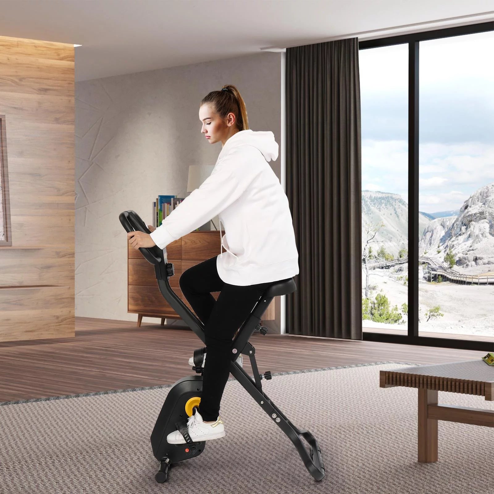 SalonMore Folding Upright Bike, for Indoor Home Cycling Trainer