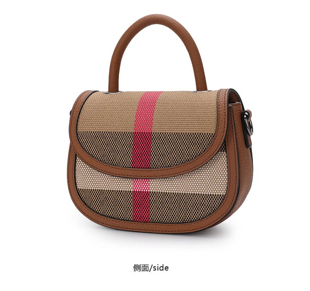 Aidrani   New Female One Shoulder Crossbody Bag Canvas with Cowhide Saddle Bag