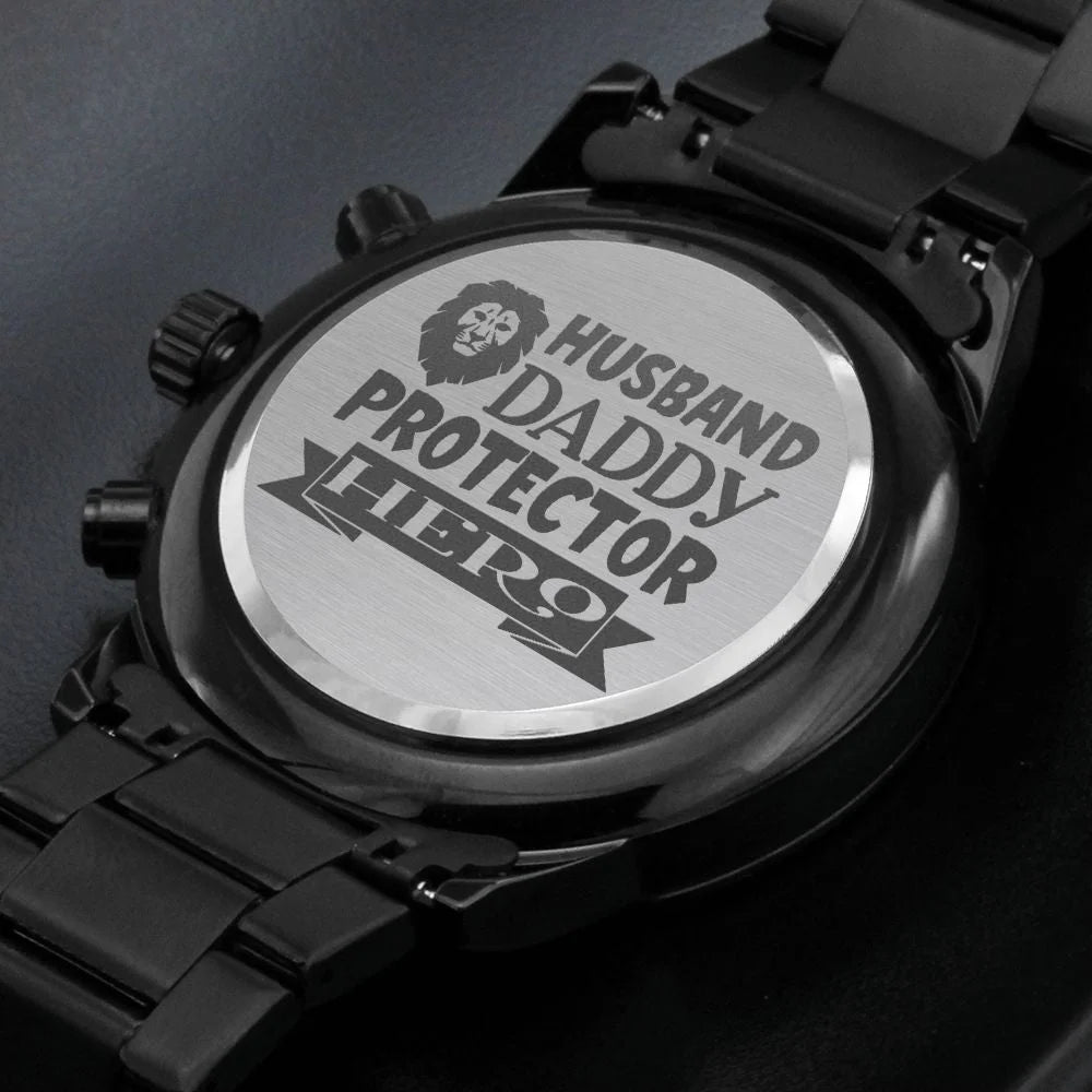 Husband Daddy Protector Hero Engraved Multifunction Analog Corrosion-free Alloy Chronograph Men's Watch W Copper Dial