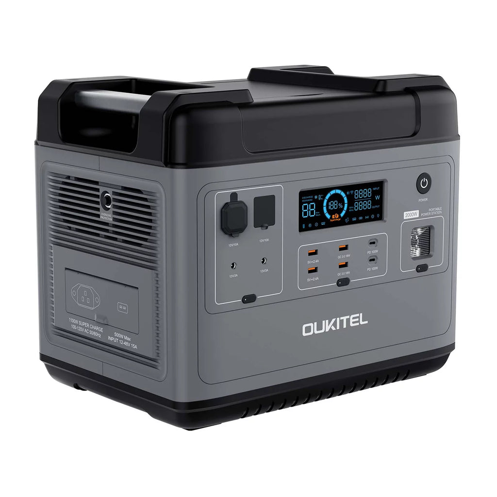 OUKITEL P2001 Portable  Station 2000Wh/51.2V Safe LiFePO4 Solar Generator  2000W Pure Sine  Battery  Station for Home  Camping Emergency Battery Backup Support UPS
