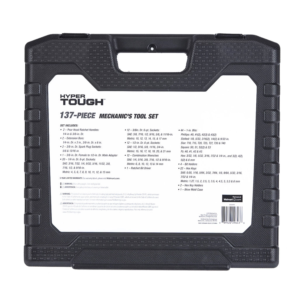 Hyper Tough 137 PC Tool Set including Metric & SAE Sizes of  Hex Keys, Wrenches, Ratchet Bit Driver, Ratchet Extension Bar, Sockets and more UJ5407TA
