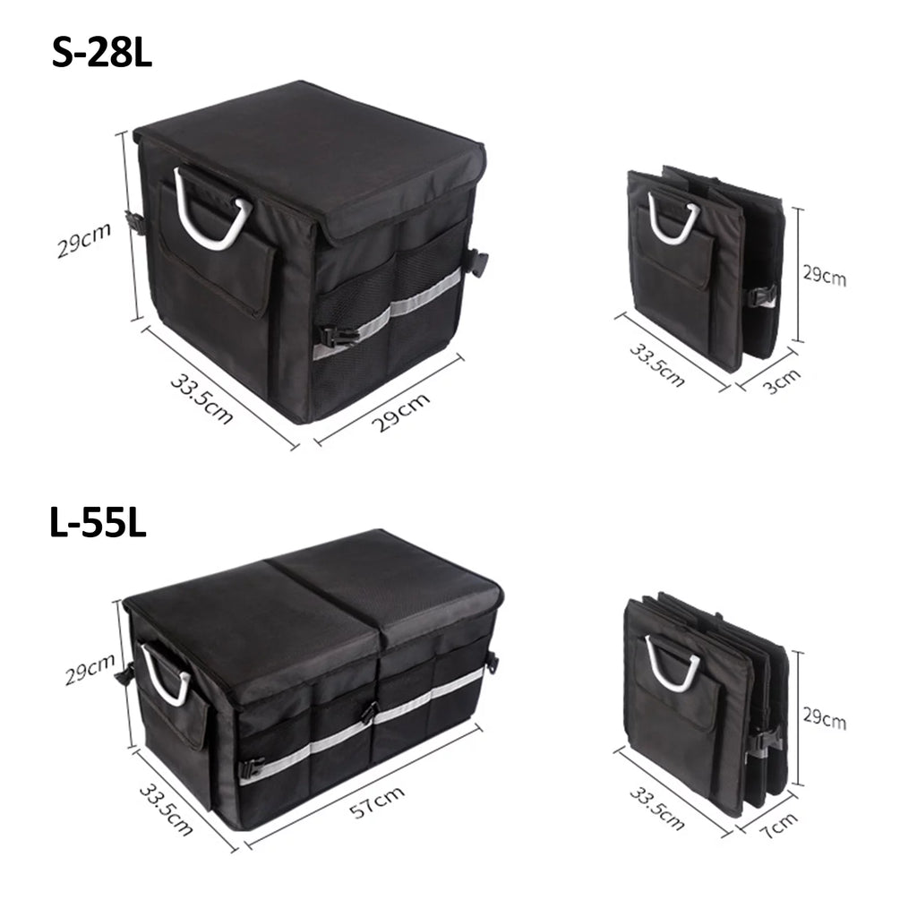 Apexeon Car Trunk Organizer, 55L Capacity, Reflective Strip, Oxford Cloth Folding Storage Box, Automotive Cargo Solution
