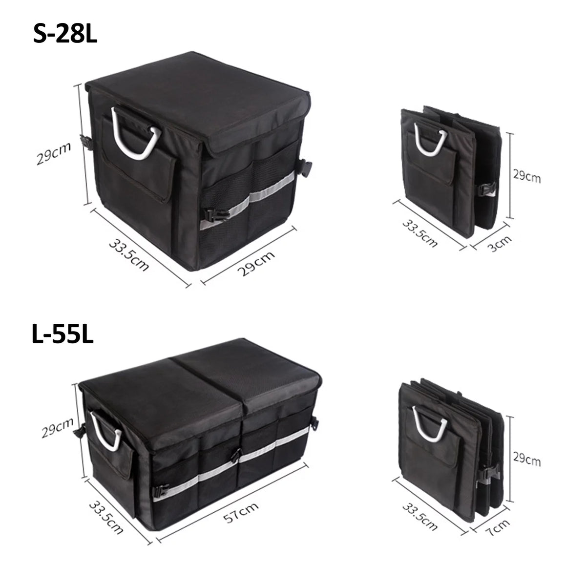 Apexeon Car Trunk Organizer, 55L Capacity, Reflective Strip, Oxford Cloth Folding Storage Box, Automotive Cargo Solution