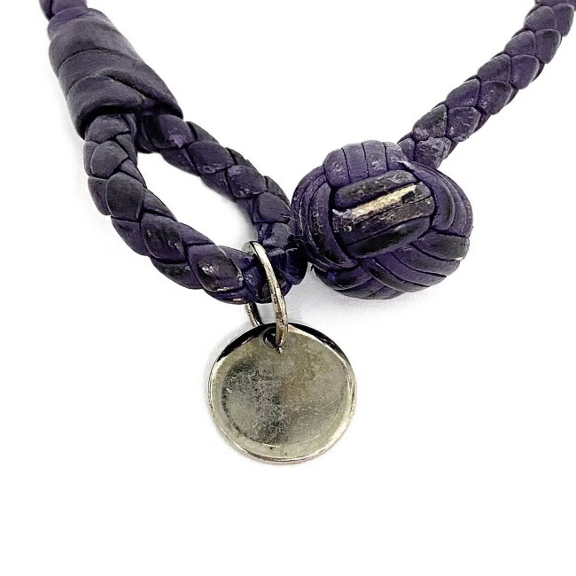 Used Bottega Veneta Ec-14203 Leather Charm Bracelet Purple,Silver (Fair)