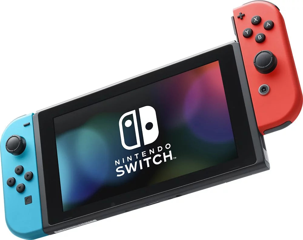 New Nintendo Switch Neon Red/Blue Joy-Con Improved Battery Life Console Bundle with Animal Crossing: New Horizons NS Game Disc