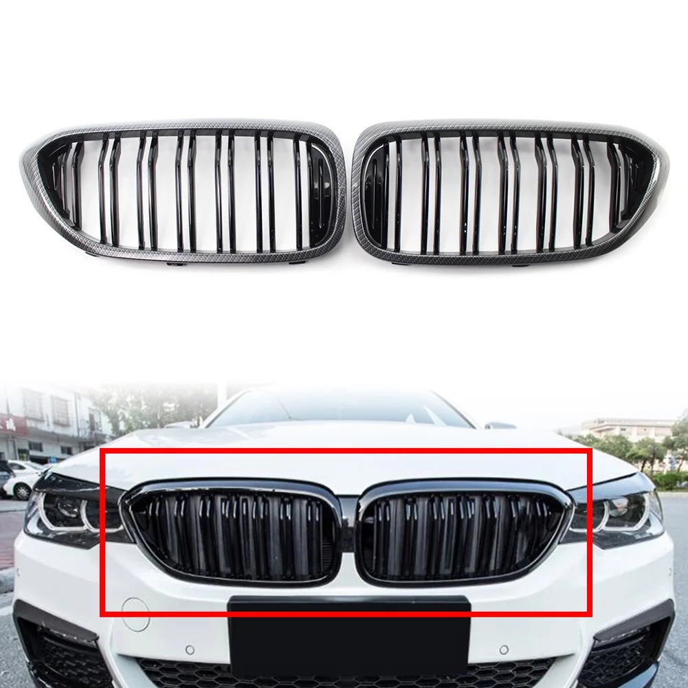ZSWAL Front Grill Cover Trim Keney Grille for BMW 5 Series G30 G31 G38 530i 540i 2017 2018 2019, Carbon Fiber Style