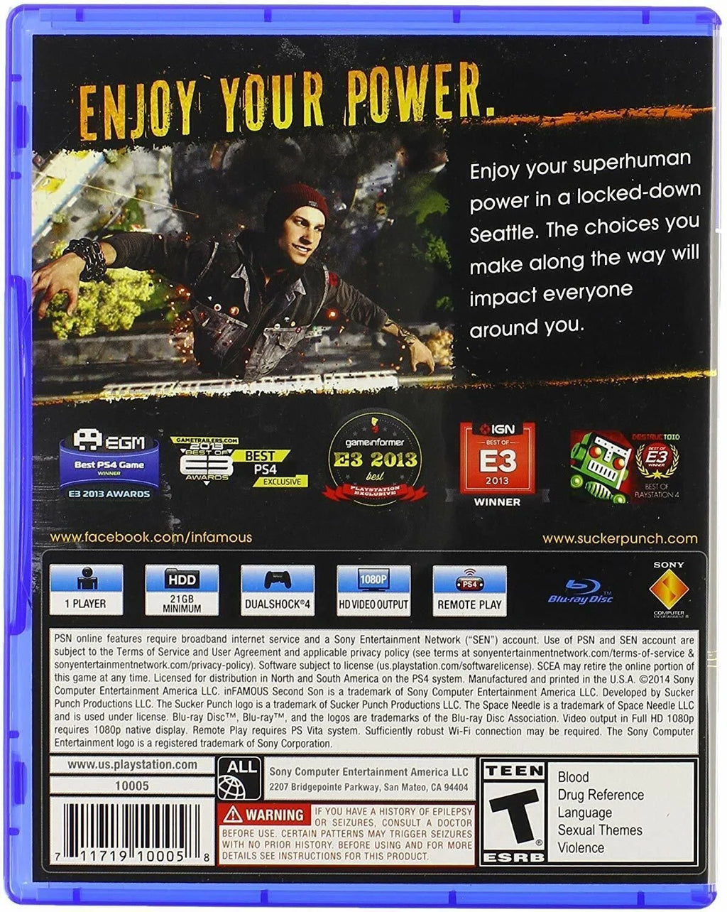 inFAMOUS: Second Son - Sony Playstation 4 [NTSC PS4 Region Free Classic] NEW