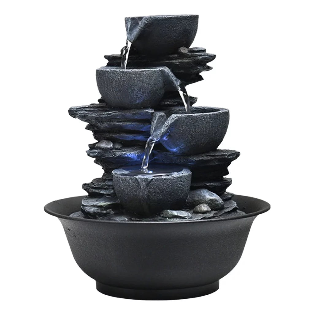 Tabletop Water Fountain with s Feng Shui Outdoor Waterfall Landscape Home Bedroom , E