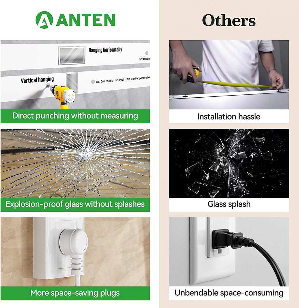 ANTEN 36x28 Inch Backlit Bathroom Mirror with Lights, Anti-Fog, 3000K-6000K, Dimmable LED Bathroom Mirror, Wall-Mounted Lighted Bathroom Mirror, Touch Sensor, LED Vanity Mirror