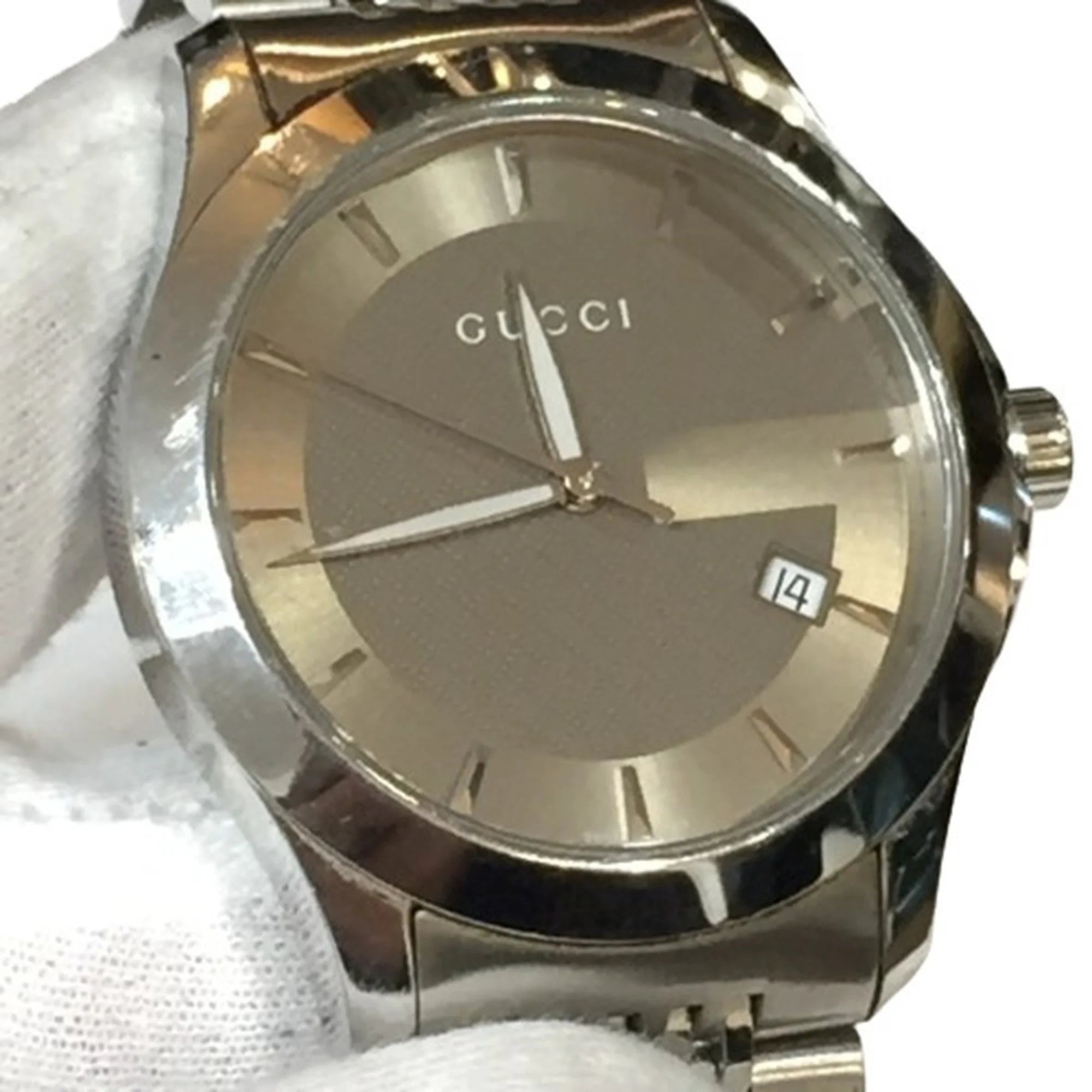 Previously Owned GUCCI 126.4 G Timeless Brown Dial SS Corrosion-free Alloy Silver Analog Watch Men's Date Quartz IT26SVZ67548 RK1056D (Good)