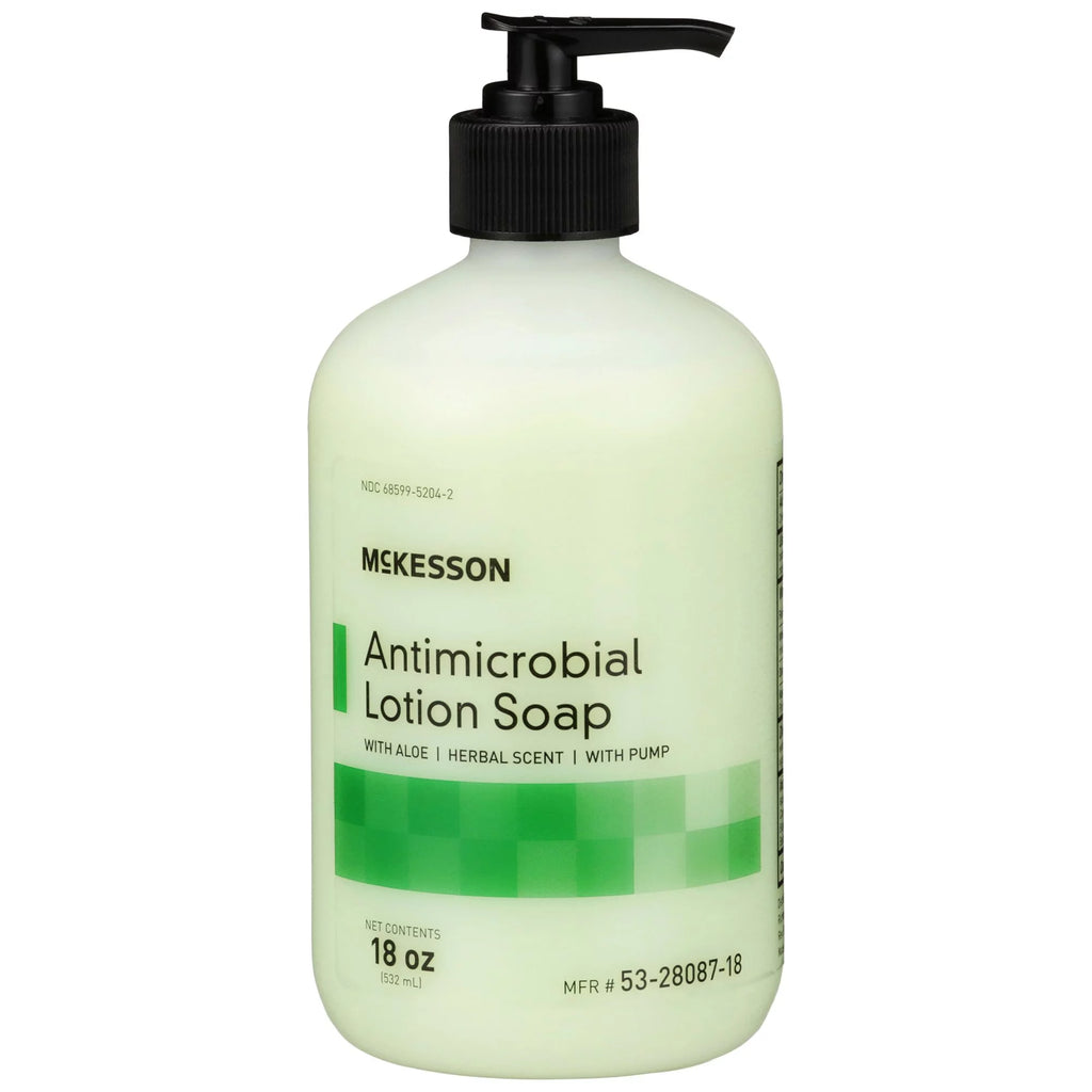 McKesson Antimicrobial Hand Lotion Soap with Aloe - Herbal Scent, 18 oz, 12 Ct