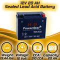PowerStar Battery YTX20L-BS Battery Replaces Yamaha 1300 XVS13AY V Star, Stryker 2017 Brand Product