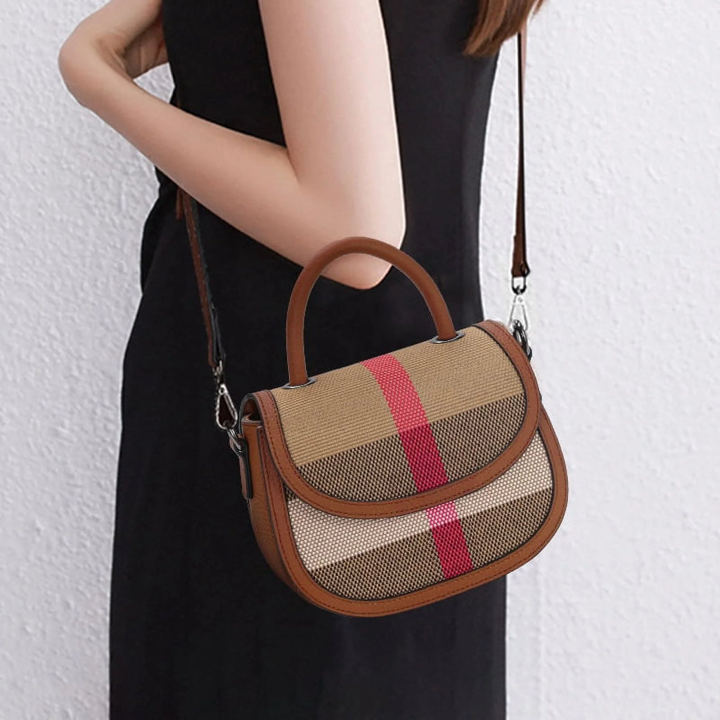Aidrani   New Female One Shoulder Crossbody Bag Canvas with Cowhide Saddle Bag
