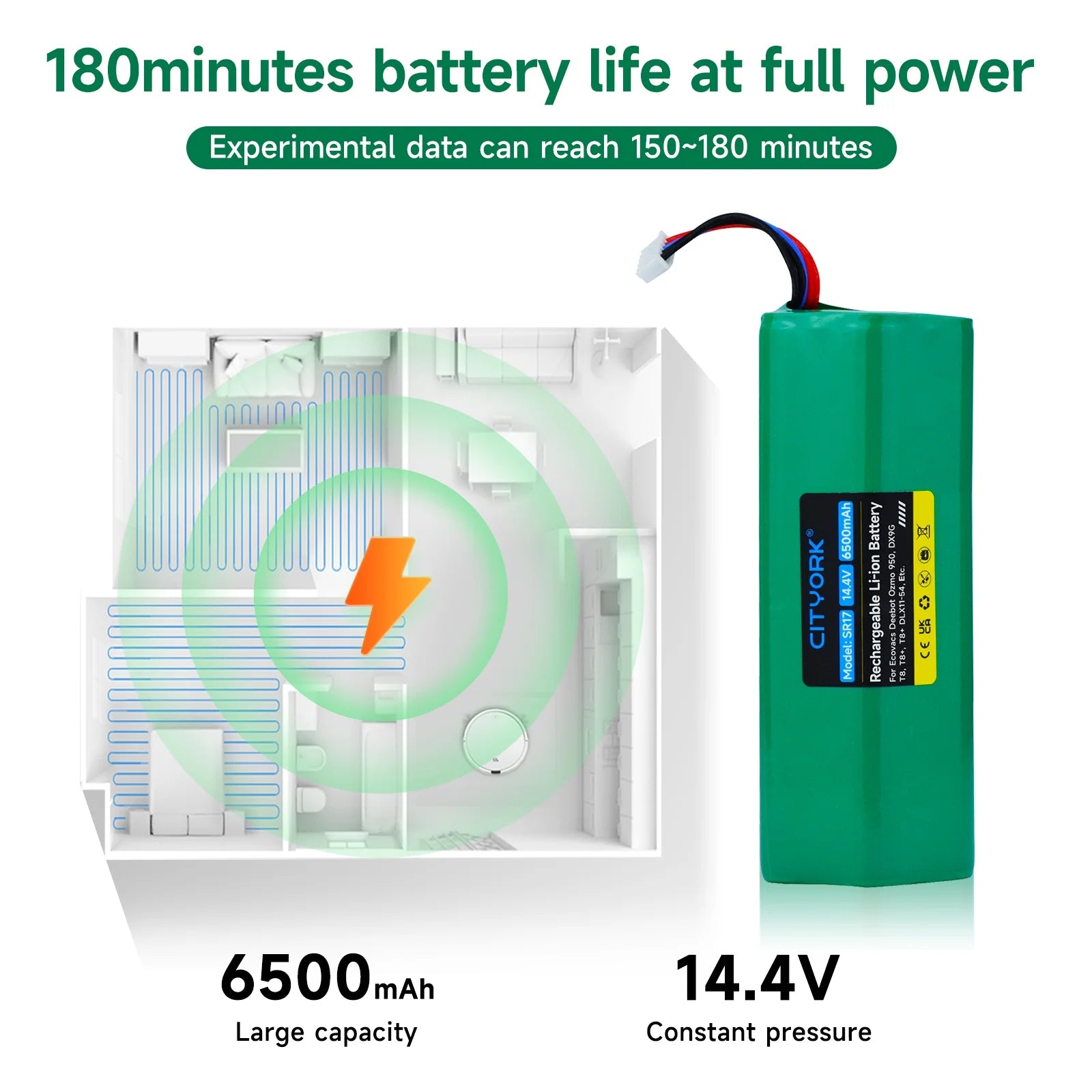 Robot Vacuum Cleaner Li-ion Battery Sweeping Mopping Rechargeable Battery Replacement For Ecovacs Deebot X1 Ozmo T5 T8 T9 950 DX9G DX93 DX96 DLX11-54-14.8V 6200mAh
