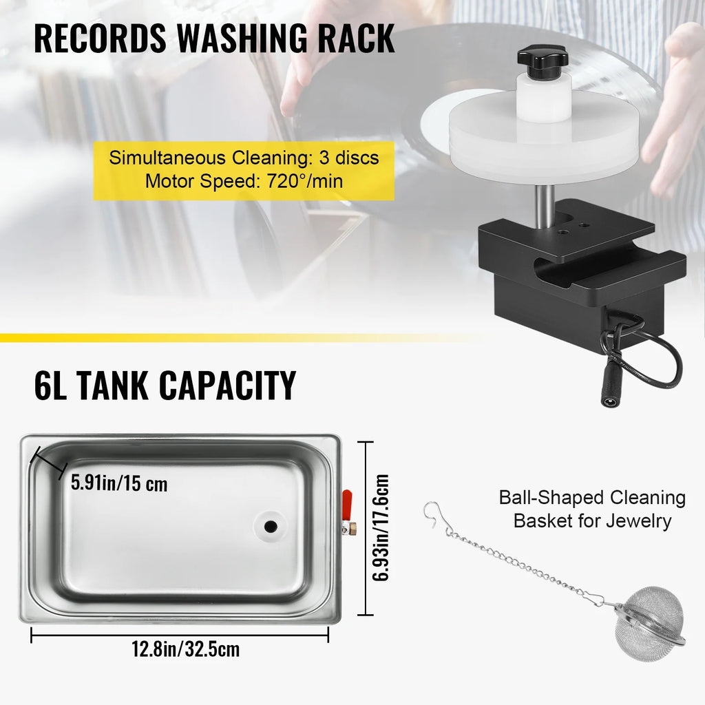 BENTISM Ultrasonic Vinyl Record Cleaner Vinyl Ultrasonic Cleaning Machine 6L Knob