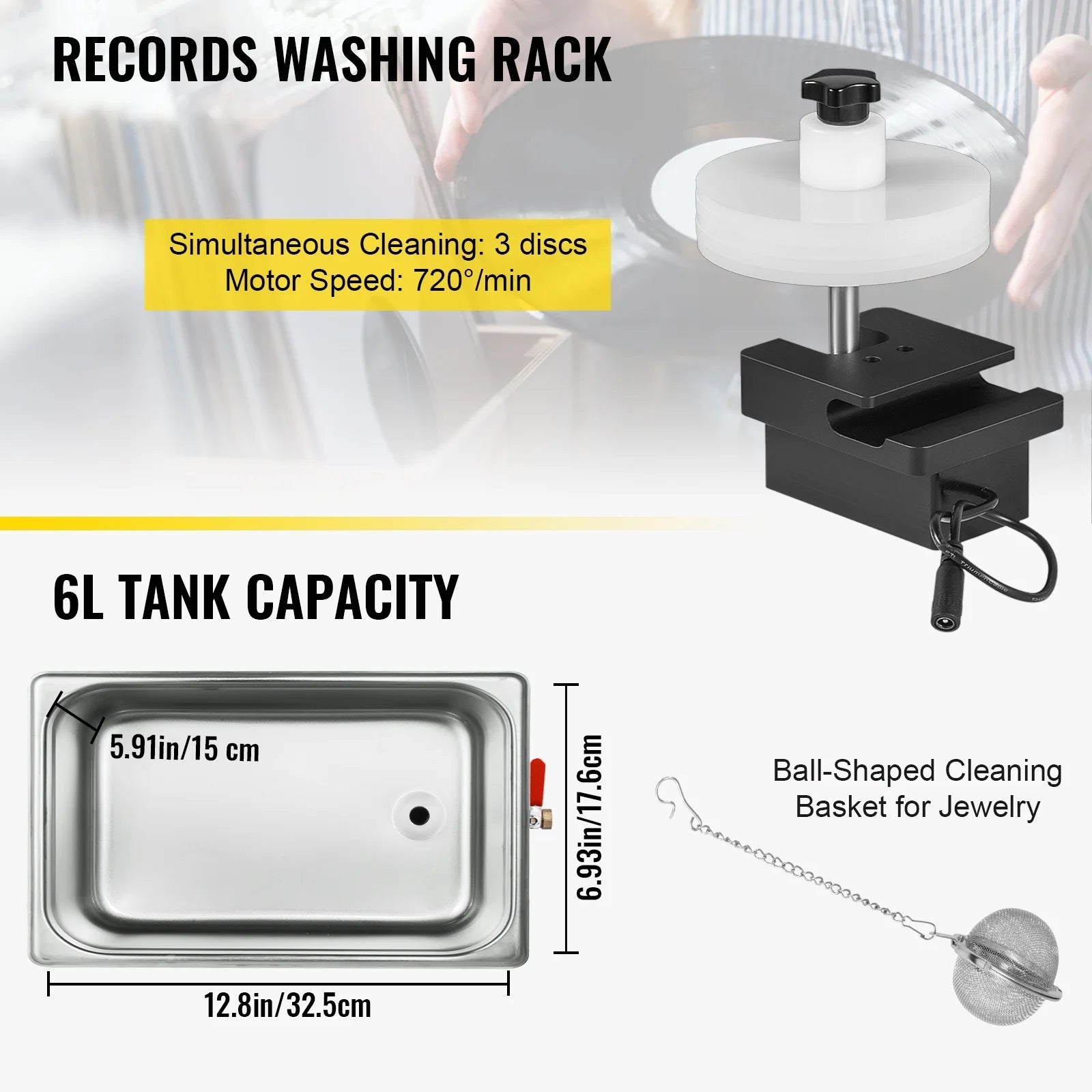 BENTISM Ultrasonic Vinyl Record Cleaner Vinyl Ultrasonic Cleaning Machine 6L Knob