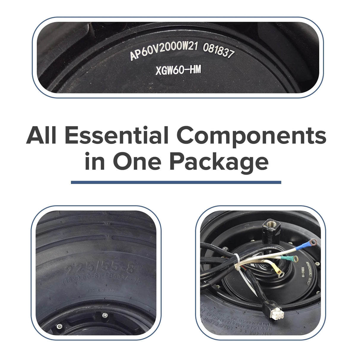 AlveyTech 60 Volt 1500 Watt Hub Motor & 18x9.50-8 Wheel Assembly for Fat Tire Scooters