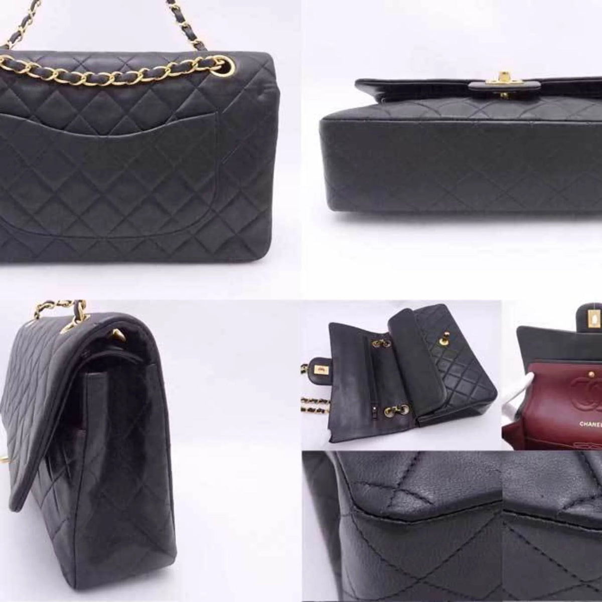 Previously Owned Chanel CHANEL shoulder bag matelasse double flap leather black gold ladies (Good)