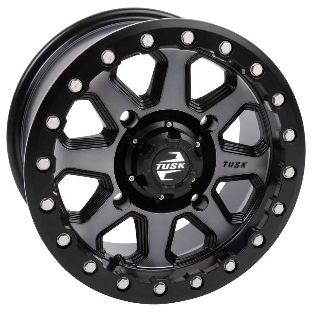(4 Pack) 4/156 Tusk Uinta Beadlock Wheel 14X7 4.0 + 3.0 Gunmetal/black For Yamaha Wolverine Rmax 4 1000 R-Spec 2022
