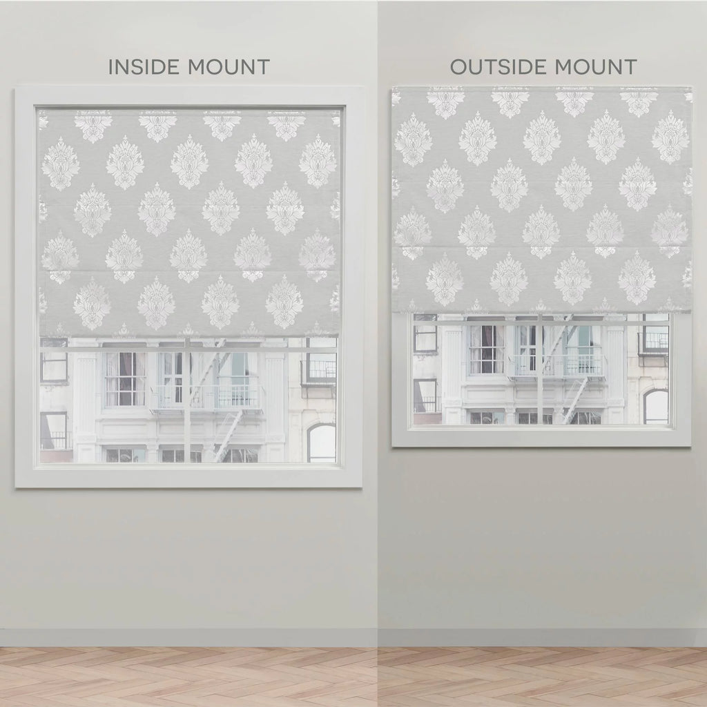 Exclusive Home Marseilles Damask 100% Blackout Roman Shade, 34"x64", Silver