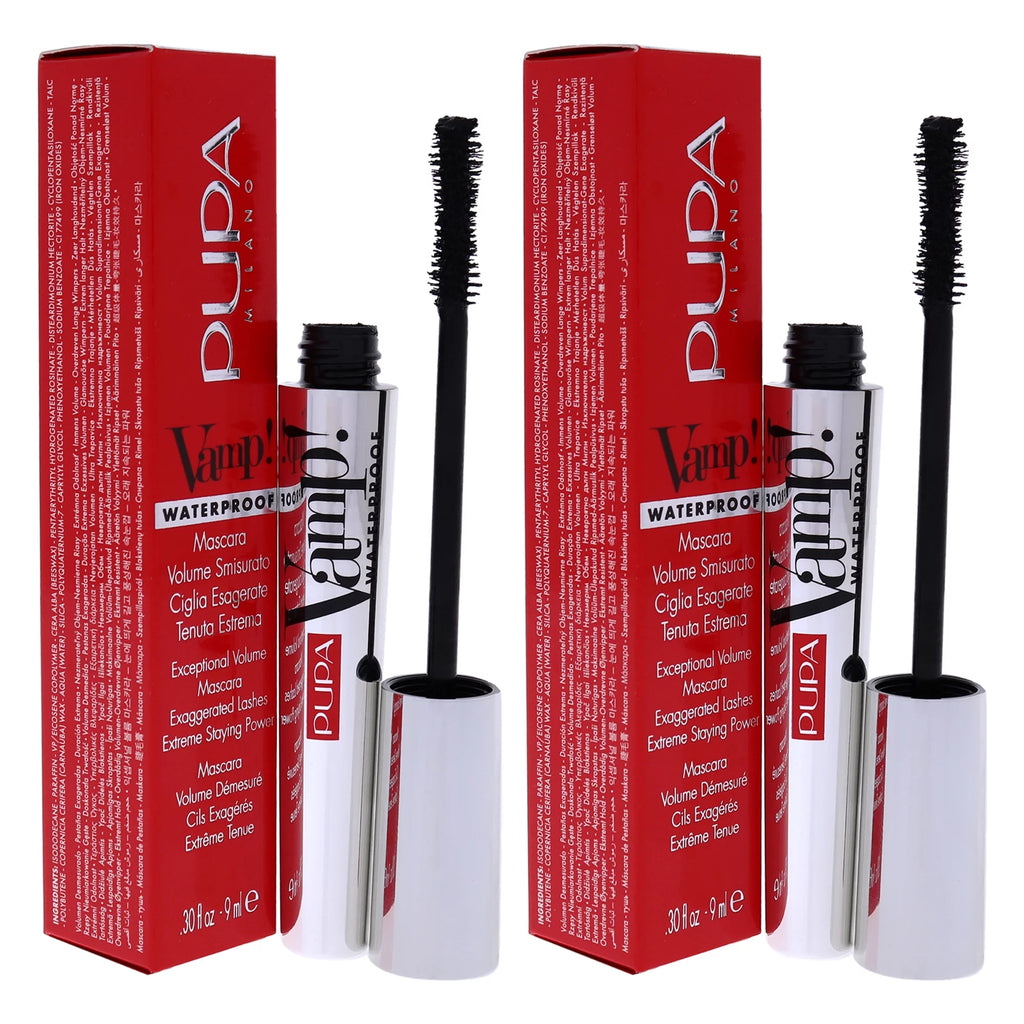 Pupa Milano Vamp! Waterproof Mascara - 001 Extra Black - Pack of 2 - 0.30 oz Mascara