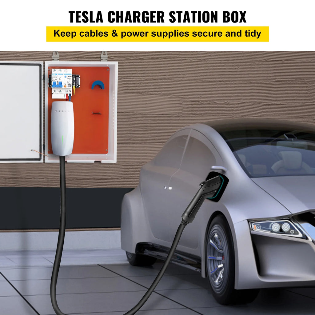 SKYSHALO Tesla EV Charger Station Box, 28'' x 20'' x 10'', Outdoor Cable Box Charging Box Cable Organizer, IP32 Waterproof Dustproof Cool Roll Alloy Electrical Enclosure Box, for Tesla Wall Connector