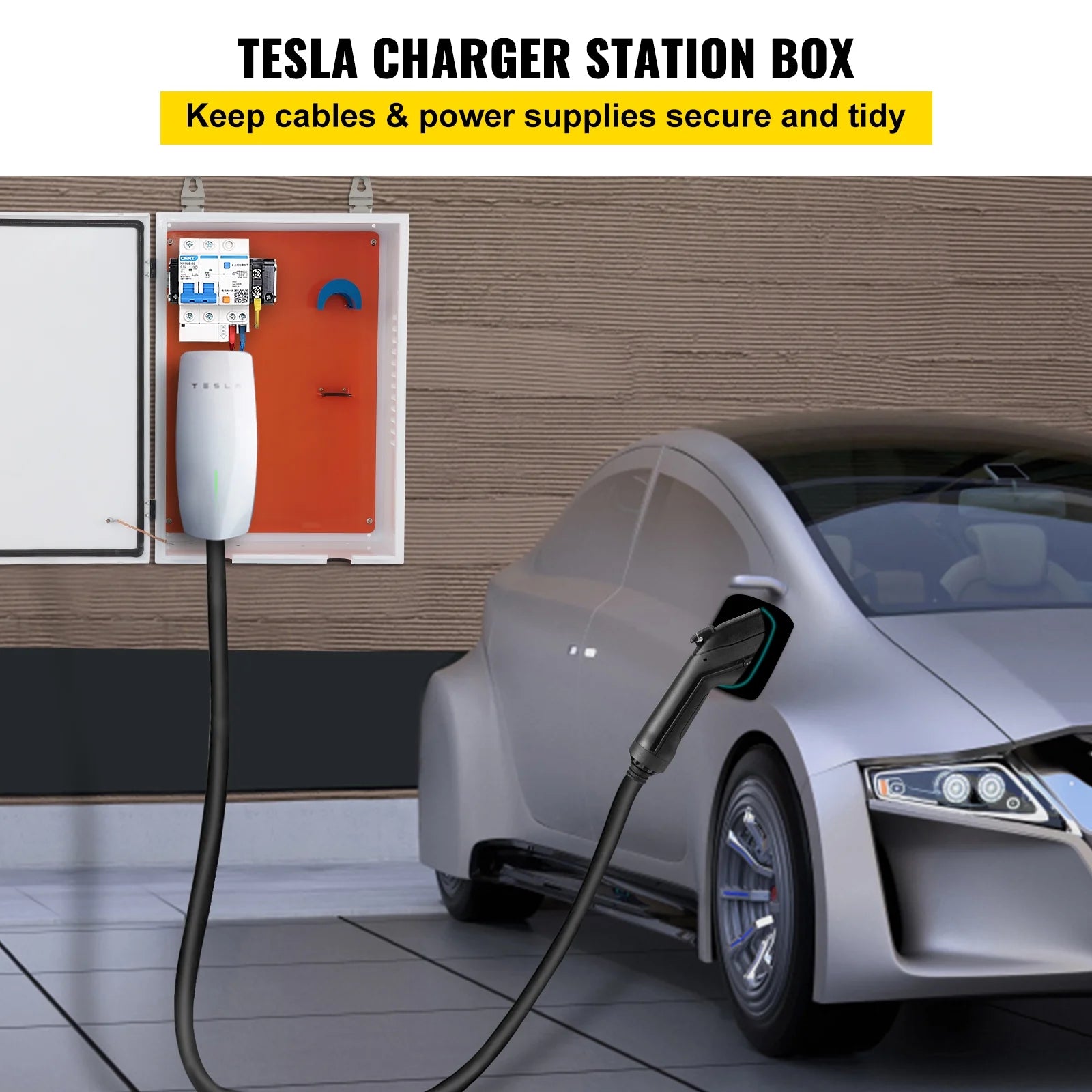 SKYSHALO Tesla EV Charger Station Box, 28'' x 20'' x 10'', Outdoor Cable Box Charging Box Cable Organizer, IP32 Waterproof Dustproof Cool Roll Alloy Electrical Enclosure Box, for Tesla Wall Connector