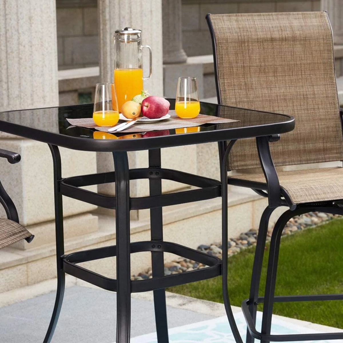 Gianna Bistro Porch Squire Shape Glass Bar Table For Poolside Decor