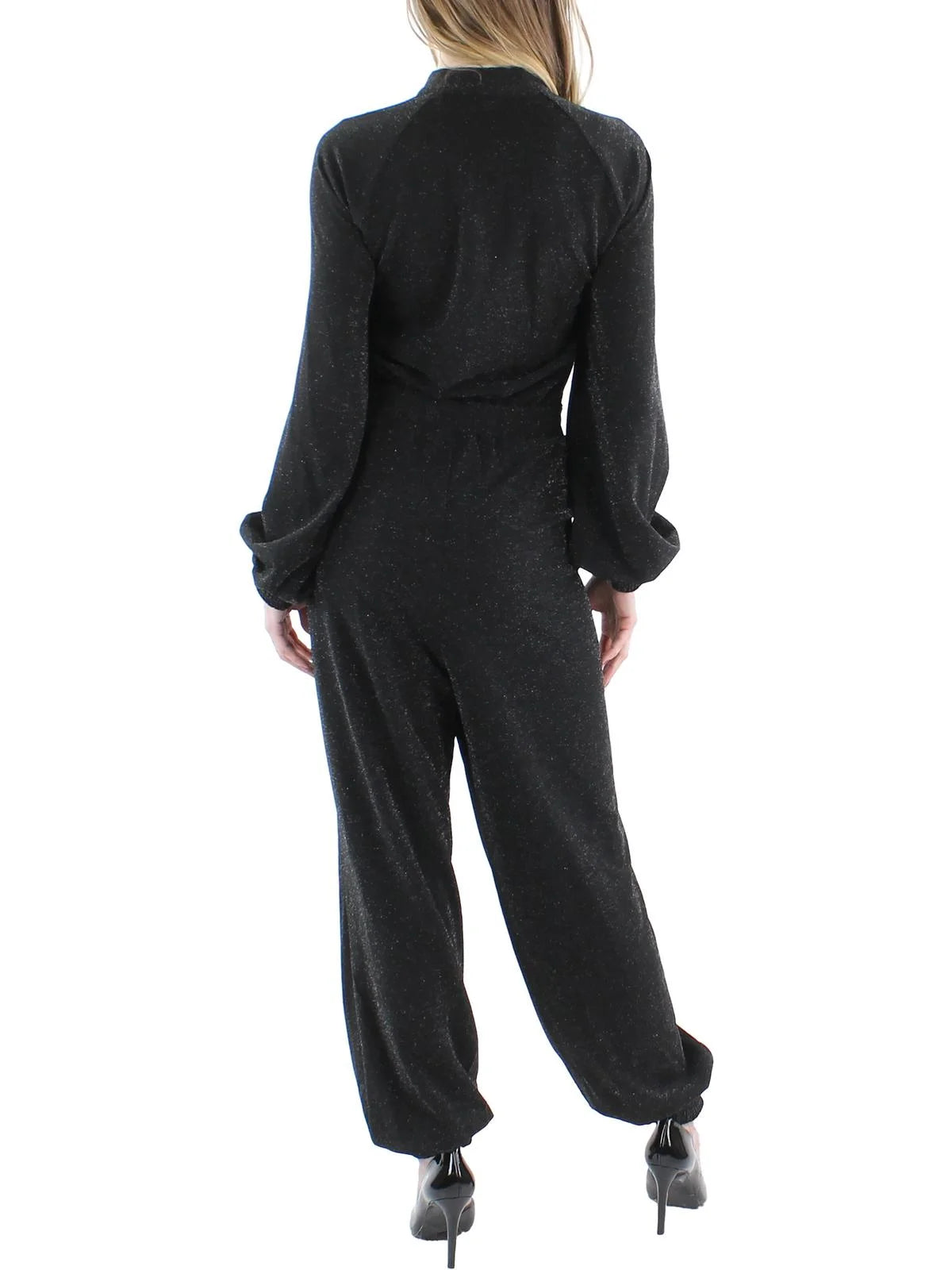 Karl Lagerfeld Paris Womens Metallic Jogger Jumpsuit